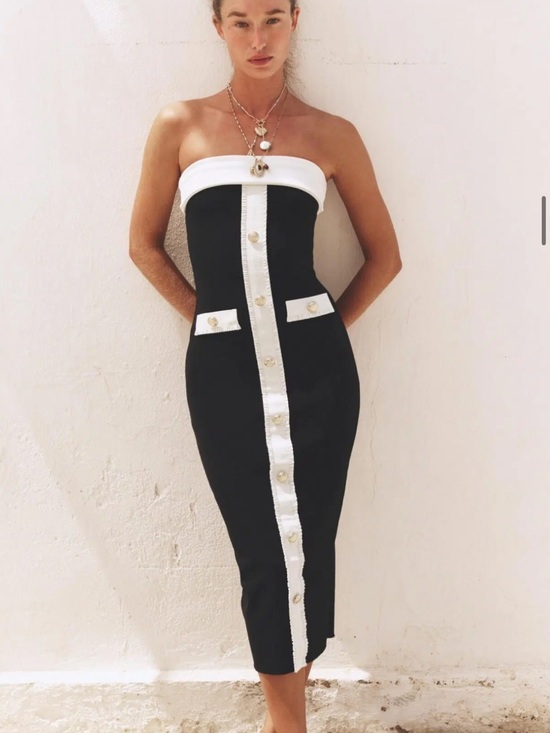 Zara Dresses & Skirts - Zara STRECHY Strapless Black and White Midi Dress